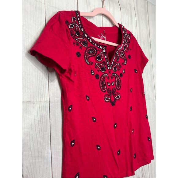 Talbots embroidered split neck red size P - Picture 2 of 8